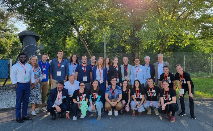 The participants of the ESA-FAIR Summer School  on the sites of ESA‘s European Space Operations Center ESOC.