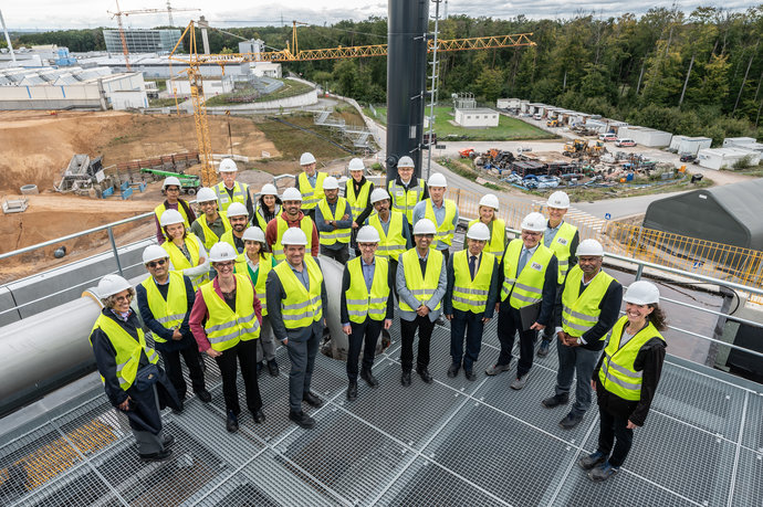 View from the roof of the central beamline and transfer building  on the FAIR construction site.