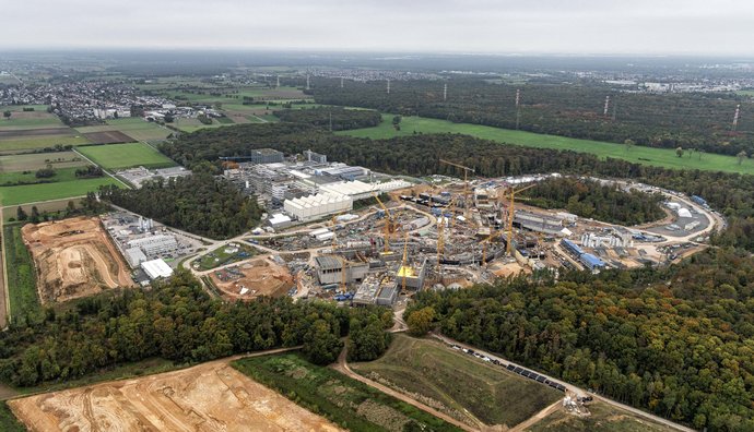 Aerial view of the FAIR construction site.